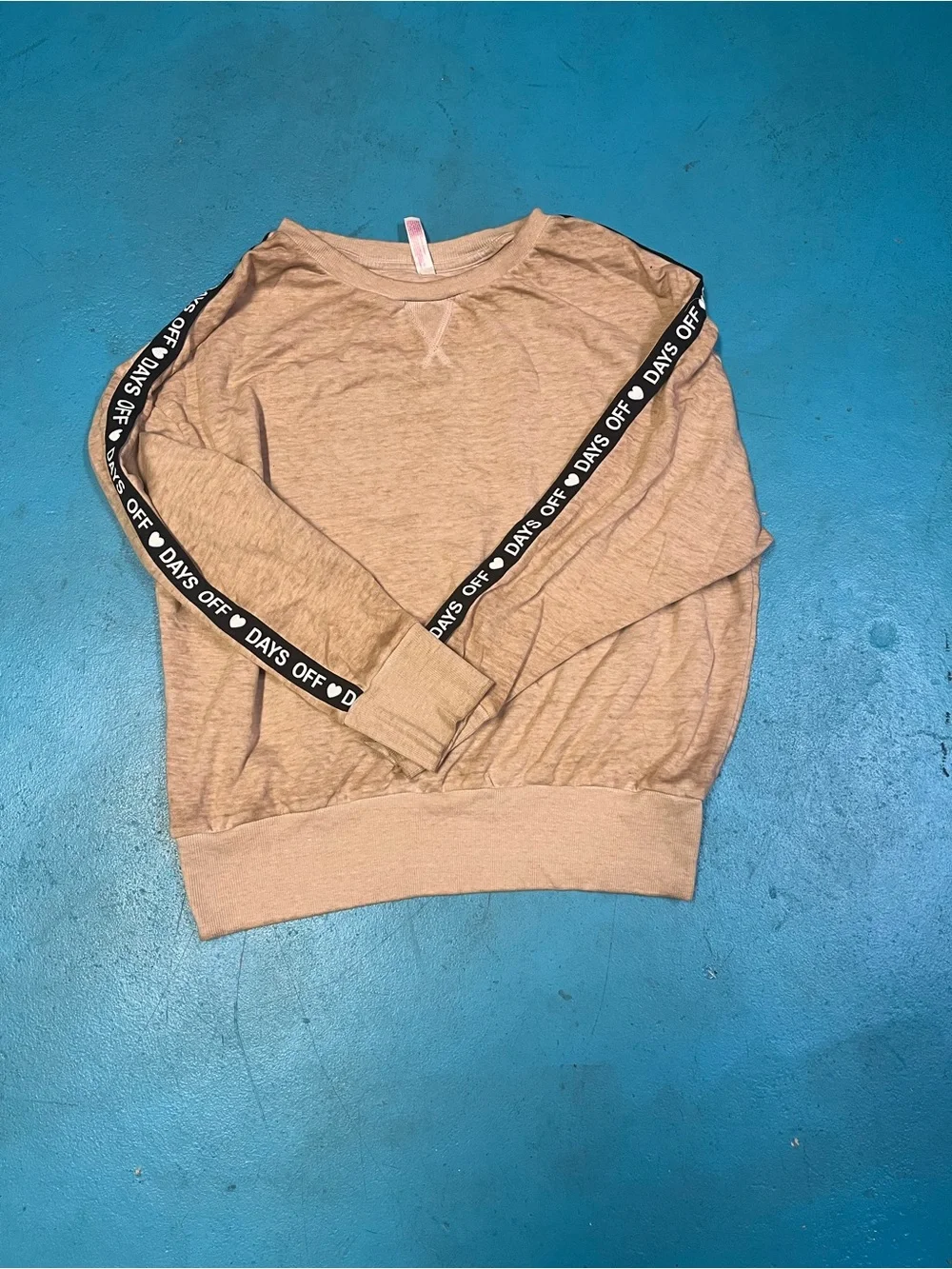 Crewneck Pullover Sweater in Beige with Sleeve Tape Detail